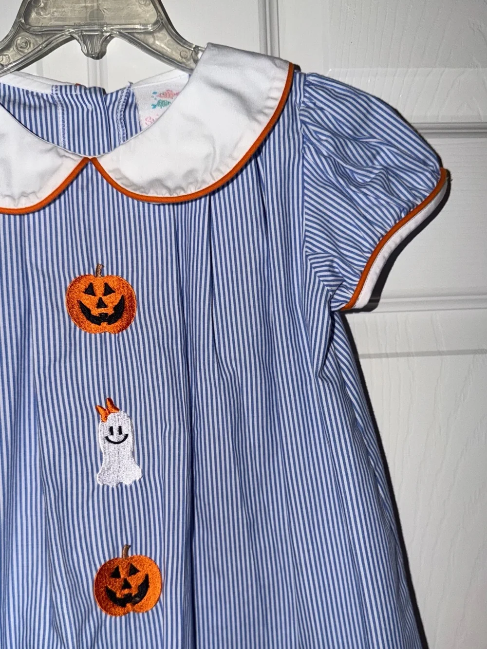 Stitchy Fish Girls Size 5 Halloween Pumpkin Ghost Pinstripe Dress